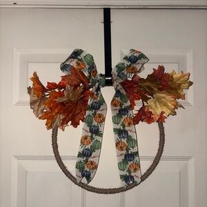 Autumn Harvest Wreath Wall Decor with Bow for Fall
